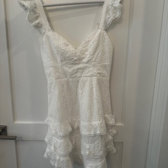 Women's White Cotton Eyelet Flutter Sleeves Dress, XS - Picture 1 of 8